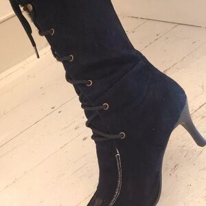 Boots Navy Suede Lace-Up Stiletto Heel Boot